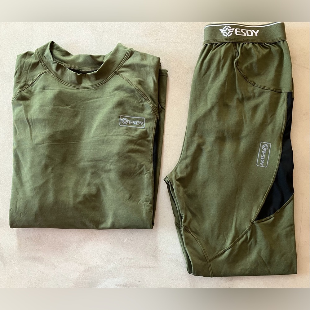 ESDY Cold Gear Fleece Lined Base Layer Green LG